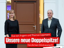 Foto: MdLs Eva von Angern und Thomas Lippmann vor dem Landtag